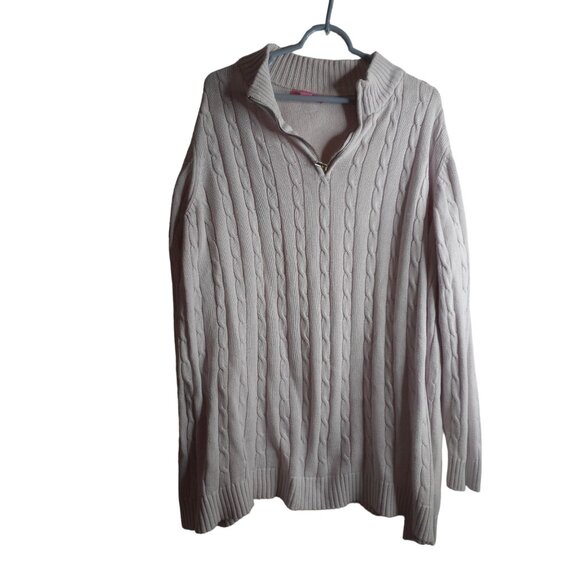 Woman Within Sweaters - Woman Within 26/28 2x Zip Henley collared cable knit Lilac Sweater cotton V-neck